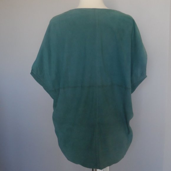 Muubaa Hi-Low Sinatra Drape Suede Turquoise Teal Top Relaxed Blouse 4 Small - Picture 6 of 11